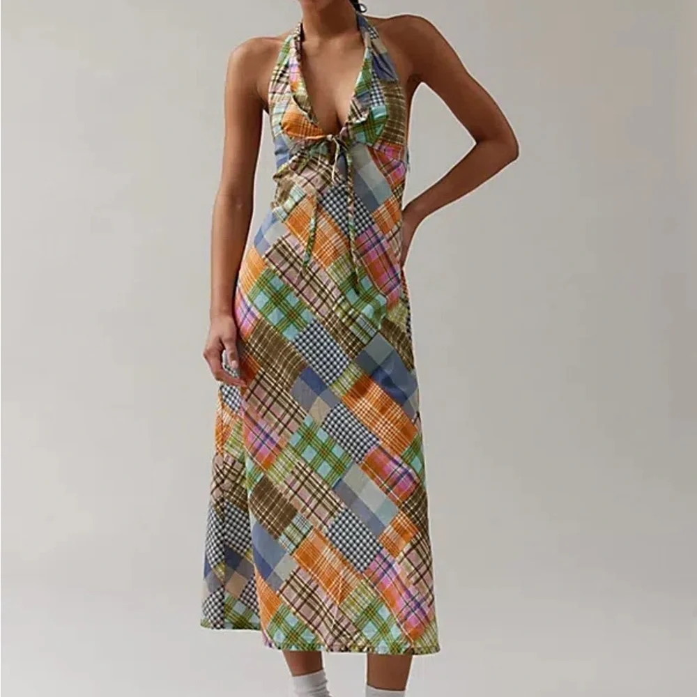 Danny Madras BDG Vibrant Patchwork Halter Dress Vintage Inspired 100% Cotton - Picture 14 of 14